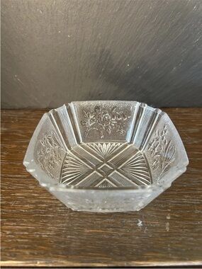 Vintage Sm Square Pressed Glass Bowl, Collectible Early American Pattern Glass